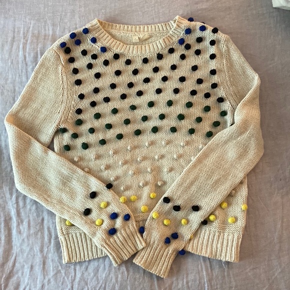 Anthropologie Pom pom sweater, cream with multicolor Pom poms, size S - Picture 2 of 3